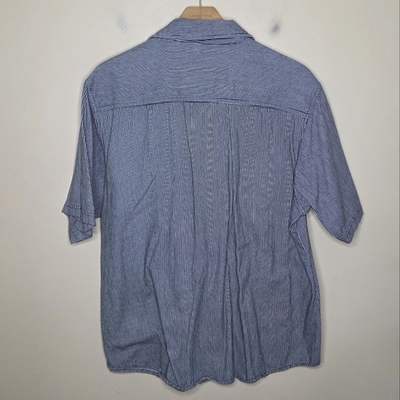 Dickies | Dark Blue White Railroad Stripe Short Sleeve Button Up Shirt Size 2XL - Picture 5 of 5